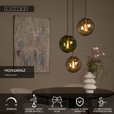 Lucide MONSARAZ - Hanglamp - Ø 35 cm - 3xE27 - Groen